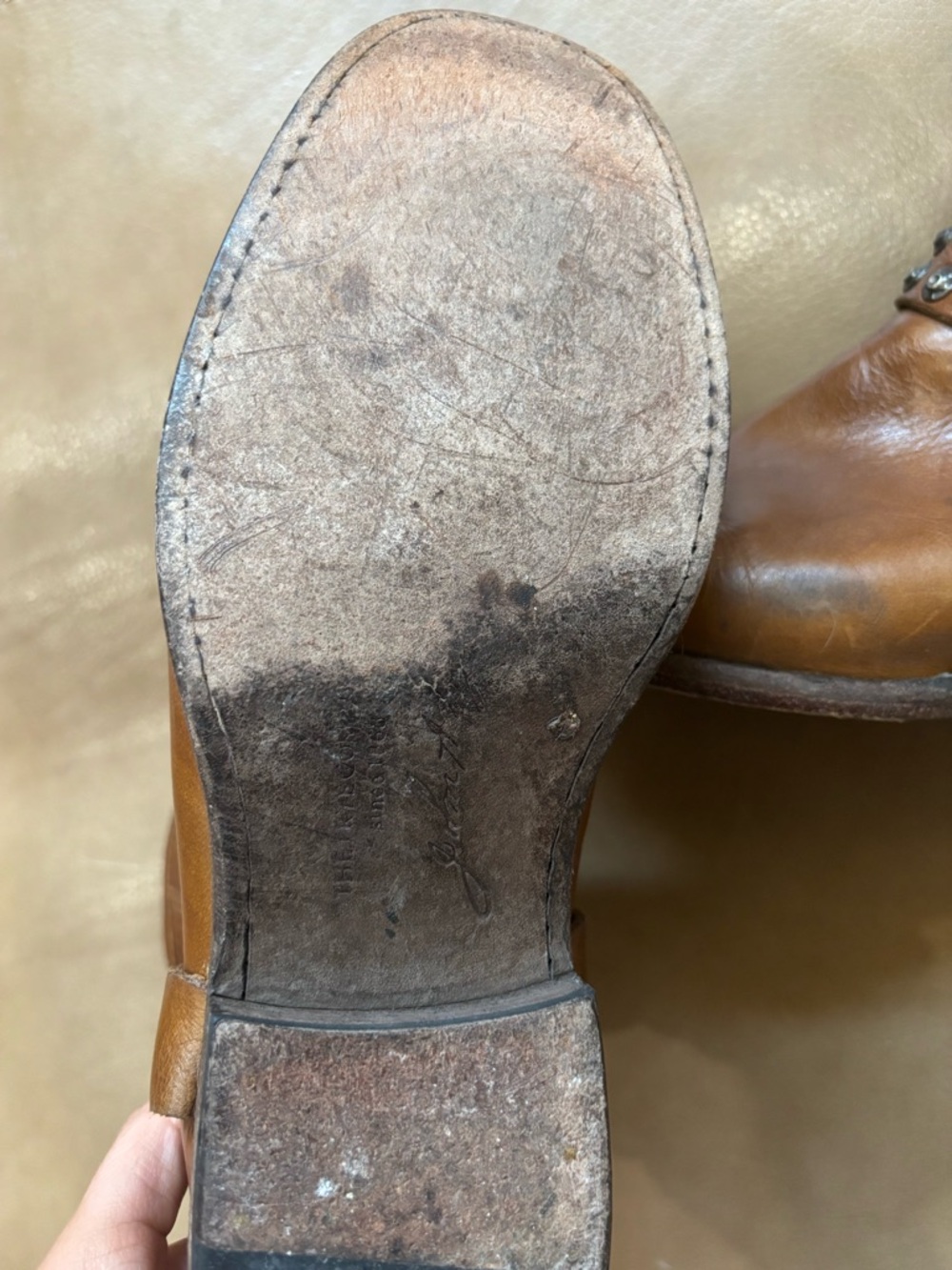 FRYE Philip studded harness cognac  brown Leather biker Ankle Booties size 9.5 - Picture 10 of 10
